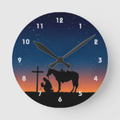 Cowboy Gebet Silhouette Wall Clock Runde Wanduhr (Vorderseite)