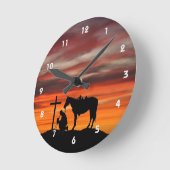 Cowboy Gebet Silhouette Wall Clock Runde Wanduhr (Winkel)