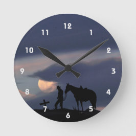 Cowboy Gebet Silhouette Wall Clock Runde Wanduhr