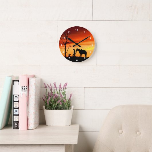 Cowboy Gebet Silhouette Wall Clock Runde Wanduhr (Lesesaal)