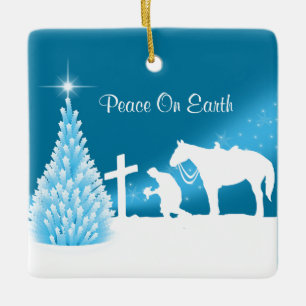 Cowboy Gebet Winter Scene Custom Keramikornament
