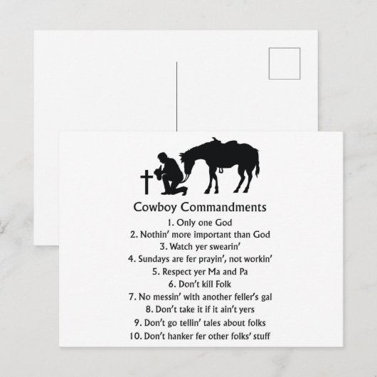 Cowboy-Gebote Postkarte (Vorne/Hinten)