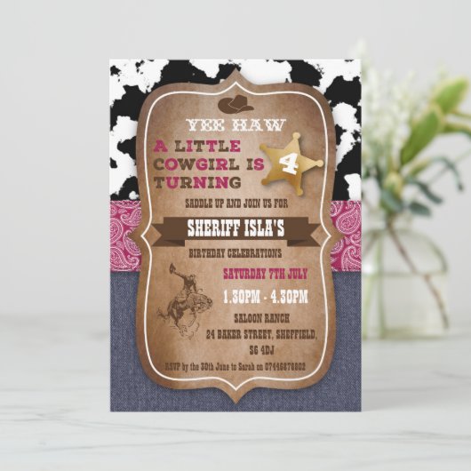 Cowboy-Geburtstagsfeier Einladung (Stehend Vorderseite)