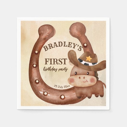 Cowboy Geburtstagsjungpferd in einem Hut Serviette (Vorderseite)