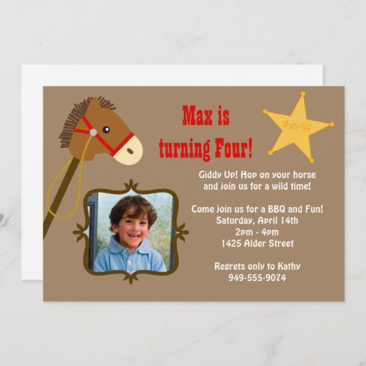 Cowboy-Geburtstagsparty-Einladung Einladung (Vorne/Hinten)