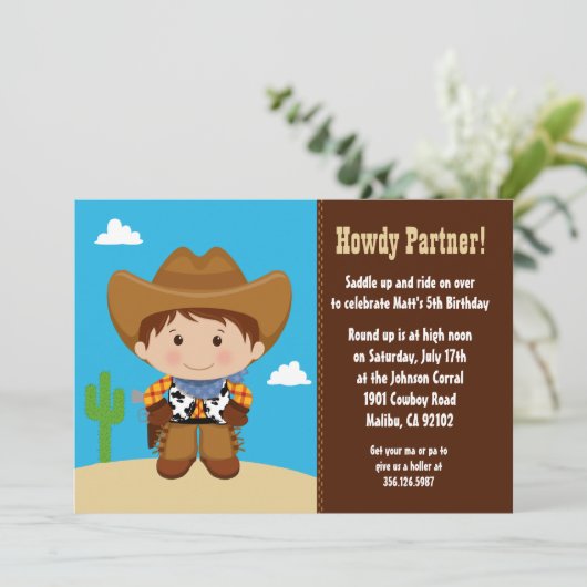 Cowboy-Geburtstagsparty-Einladung Einladung (Stehend Vorderseite)
