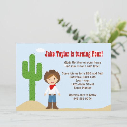 Cowboy-Geburtstagsparty-Einladung Einladung (Stehend Vorderseite)