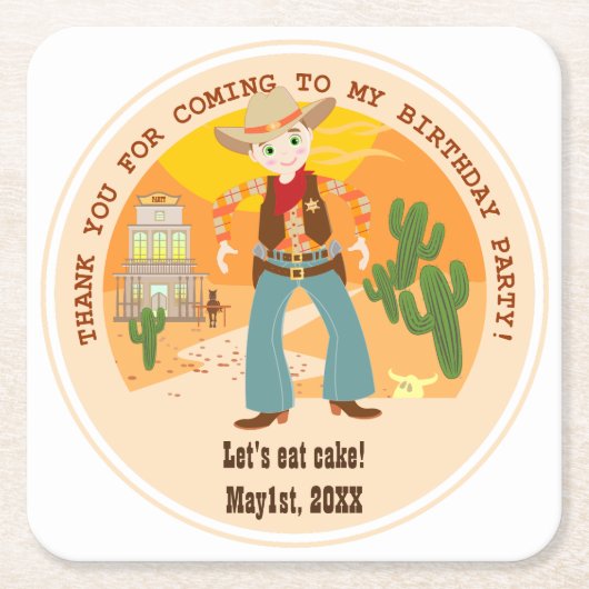 Cowboy-Geburtstagsparty Rechteckiger Pappuntersetzer (Vorderseite)