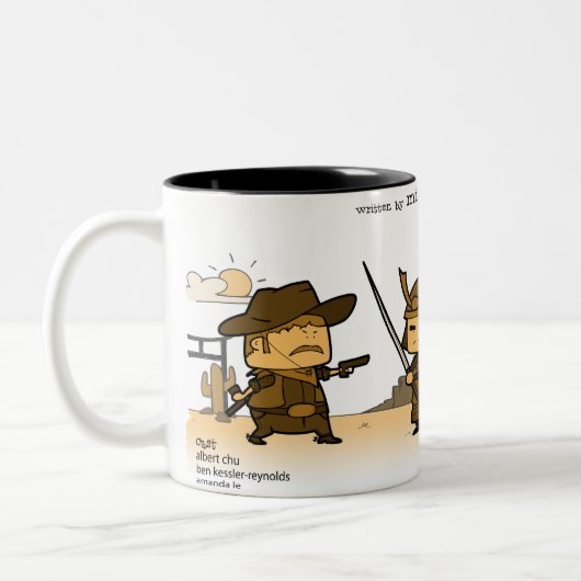 Cowboy gegen Samurai-Tasse Zweifarbige Tasse (Links)