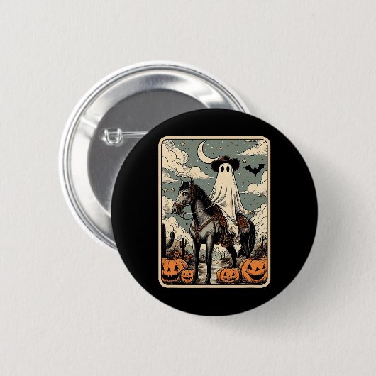 Cowboy Ghost Reitpferd Funny Tarot Card Hallowage Button (Vorne & Hinten)