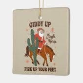 Cowboy Giddy Up Jingle Pferd holt Ihr Füße hoch Keramikornament (Links)