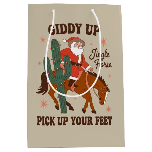 Cowboy Giddy Up Jingle Pferd holt Ihr Füße hoch Mittlere Geschenktüte (Vorderseite)