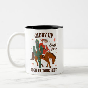 Cowboy Giddy Up Jingle Pferd holt Ihr Füße hoch Zweifarbige Tasse