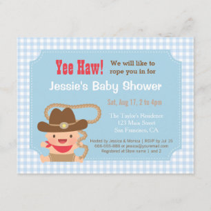 Cowboy-Gingham-Western-Baby-Shower-Einladungen Einladung