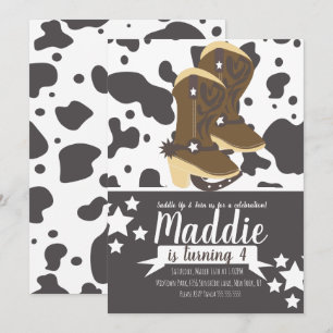 Cowboy Girl Birthday Cow Print Brown Einladung