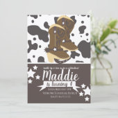 Cowboy Girl Birthday Cow Print Einladung (Stehend Vorderseite)