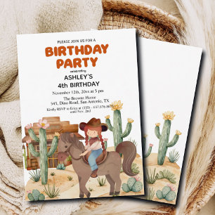 Cowboy Girl on Horse 4. Geburtstag Party Einladung