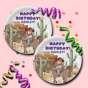 Cowboy Girl on Horse Birthday Party Pappteller
