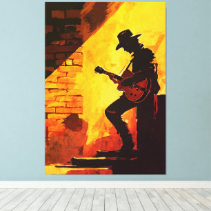 Cowboy-Gitarrist-Wandkunst – Rustikaler Western-Mu Leinwanddruck