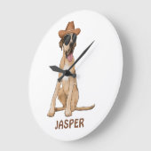 Cowboy Great Dane Dog Illustration Große Wanduhr (Winkel)