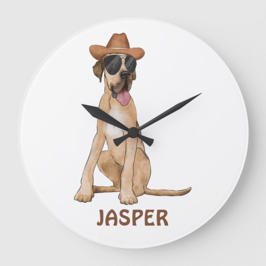 Cowboy Great Dane Dog Illustration Große Wanduhr (Vorderseite)