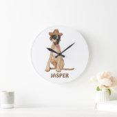 Cowboy Great Dane Dog Illustration Große Wanduhr (Zuhause)