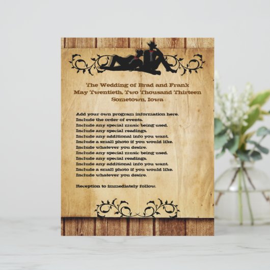 Cowboy Grooms Custom Gay Wedding Programme (Stehend Vorderseite)
