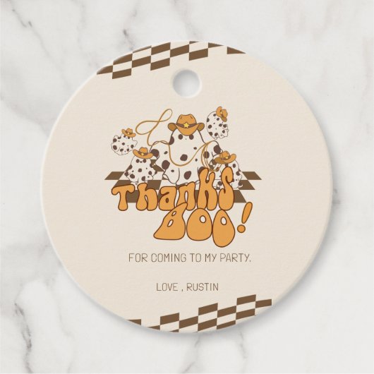 Cowboy Halloween Checkered Pattern Dank Boo Geschenkanhänger (Vorderseite)