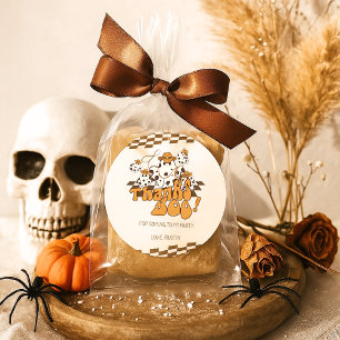 Cowboy Halloween Checkered Pattern Dank Boo Runder Aufkleber