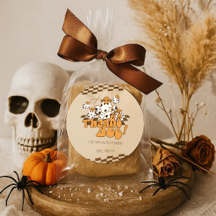 Cowboy Halloween Checkered Pattern Dank Boo Runder Aufkleber