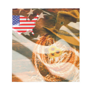 Cowboy Hat American Flag Sunray Notizblock