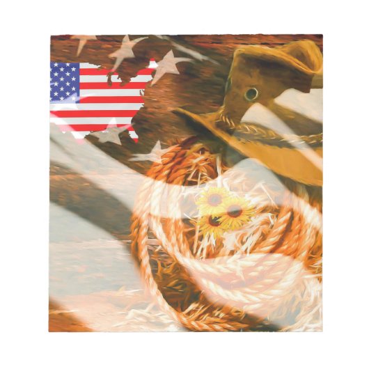 Cowboy Hat American Flag Sunray Notizblock (Vorderseite)