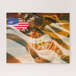 Cowboy Hat American Flag Sunray Puzzle