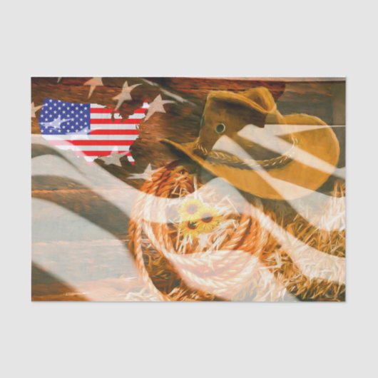 Cowboy Hat American Flag Sunray Seidenpapier (Vorderseite)