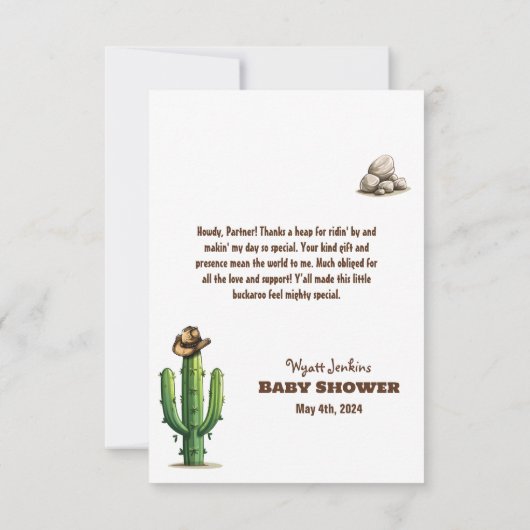 Cowboy Hat Baby Shower Dankeskarte (Rückseite)