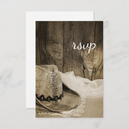 Cowboy Hat Barn Wood Country Wedding UAWG Sepia RSVP Karte (Vorne/Hinten)