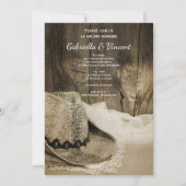 Cowboy Hat Barn Wood Country Western Wedding Sepia Einladung (Vorderseite)