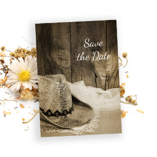 Cowboy Hat Barn Wood Western Hochzeit Retten Sie d Save The Date