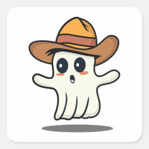 Cowboy Hat Ghost Quadratischer Aufkleber