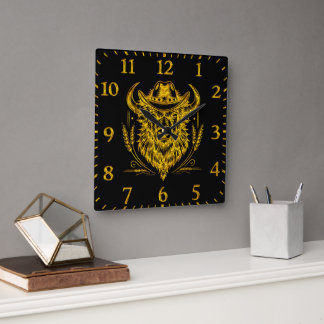 Cowboy Hat Golden Buffalo Art Quadratische Wanduhr