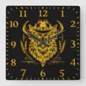 Cowboy Hat Golden Buffalo Art Quadratische Wanduhr (Vorderseite)