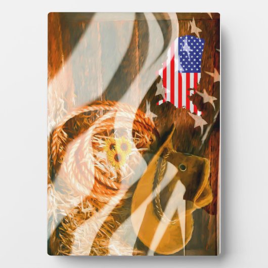 Cowboy Hat Lasso American Flag Sunray Fotoplatte (Vorderseite)
