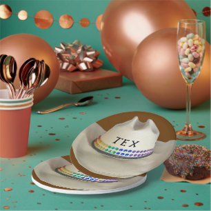 Cowboy hat Nashorn & Party Name Ihrer Wahl Pappteller