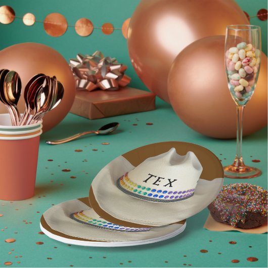 Cowboy hat Nashorn & Party Name Ihrer Wahl Pappteller (Multi)