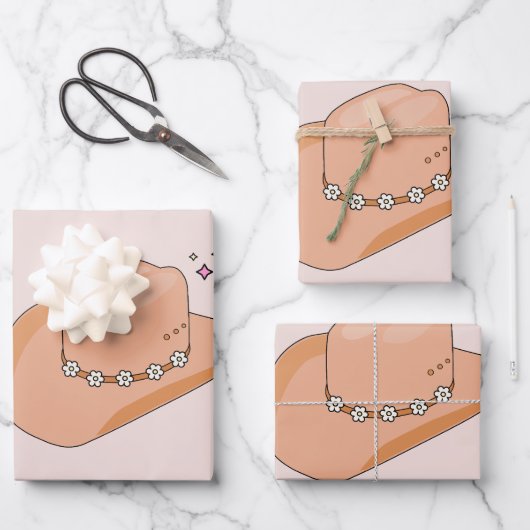 Cowboy Hat Neutral Beige Geschenkpapier Set (Vorderseite)