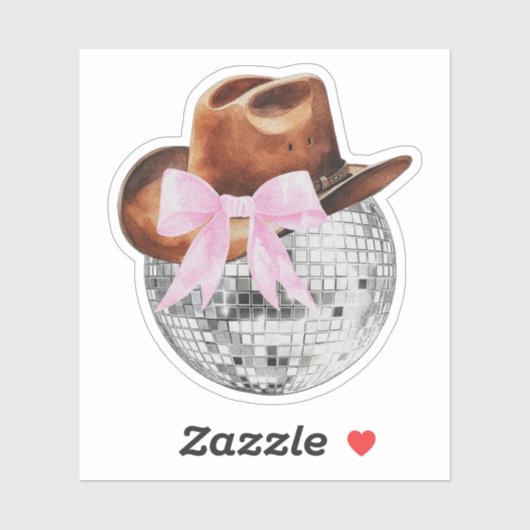 Cowboy Hat Pink Bow Disco Ball Western Sticker (Blatt)