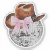 Cowboy Hat Pink Bow Disco Ball Western Sticker (Vorderseite)