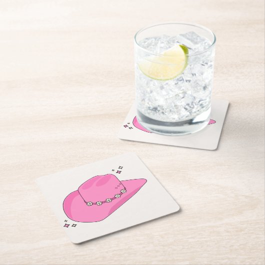 Cowboy Hat Preppy Pink Rechteckiger Pappuntersetzer (Vor Ort)
