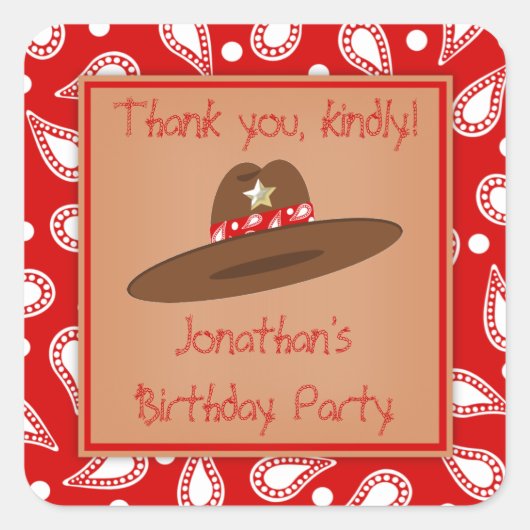 Cowboy Hat Red Bandanna Birthday Party Stickers (Vorderseite)