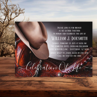 Cowboy Hat Saddle-Beerdigungsdienst Einladung